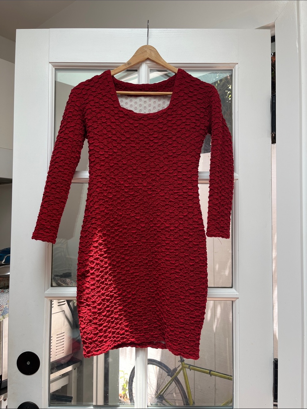 Red Textured Bodycon Mini Dress
